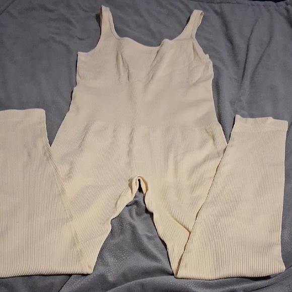 Cream Ribbed Jumpsuit - Picture 1 of 4